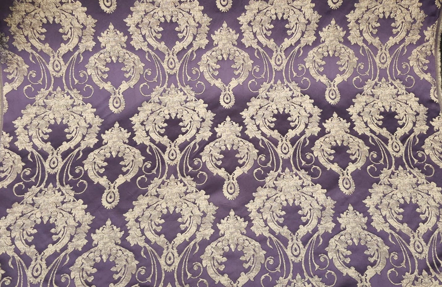 Damask Satin Drapery Upholstery Fabric - Purple, Jacquard Brocade, Luxury elegant victorya Classic Fabric 60" Wide,  Sold by Yard