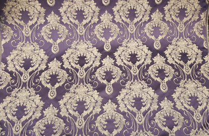 Damask Satin Drapery Upholstery Fabric - Purple, Jacquard Brocade, Luxury elegant victorya Classic Fabric 60" Wide,  Sold by Yard