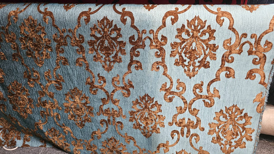 Damask tapestry chenille fabric - upholstery fabric, Blue/Brown - 56" width - sold by yard in continuous yards (Copy) (Copy) (Copy)