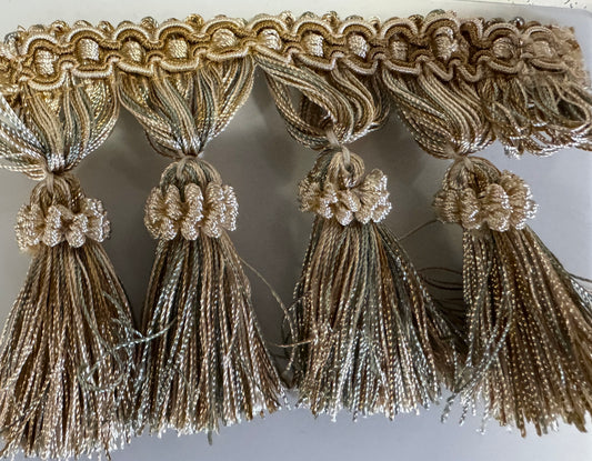 Tassel Fringe Trim ,  Taupe/Blue light, 3.5 " By The Yard  Trimming Handwork DIY Craft Sewing Accessory Lace for Decoration