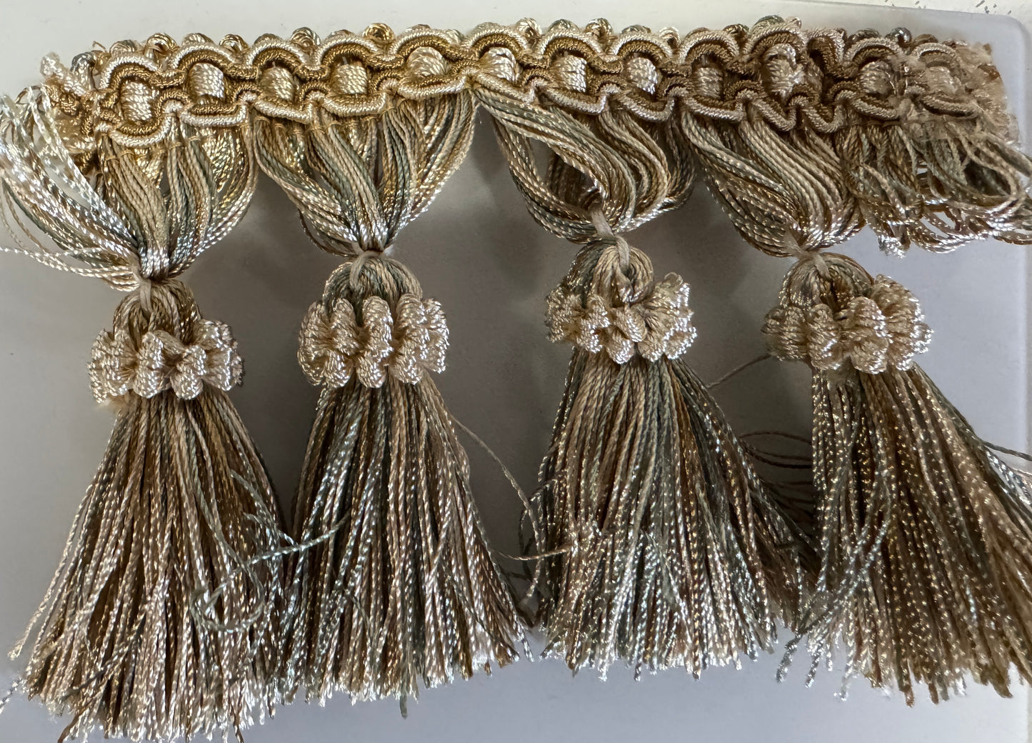 Tassel Fringe Trim ,  Taupe/Blue light, 3.5 " By The Yard  Trimming Handwork DIY Craft Sewing Accessory Lace for Decoration