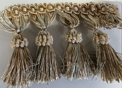 Tassel Fringe Trim ,  Taupe/Blue light, 3.5 " By The Yard  Trimming Handwork DIY Craft Sewing Accessory Lace for Decoration