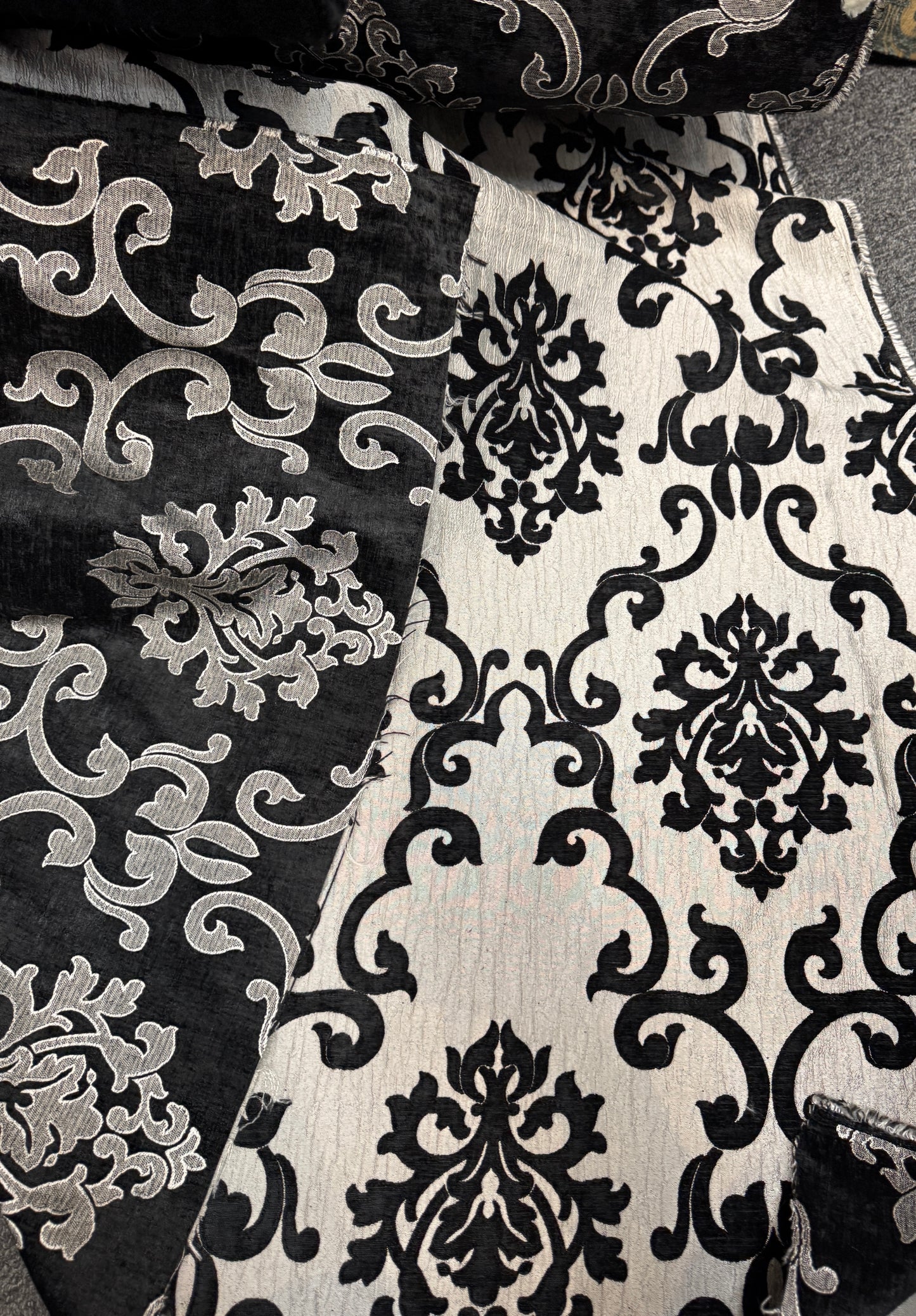 Damask tapestry chenille fabric - upholstery fabric, Black/Silver - 56" width - sold by yard in continuous yards (Copy) (Copy)