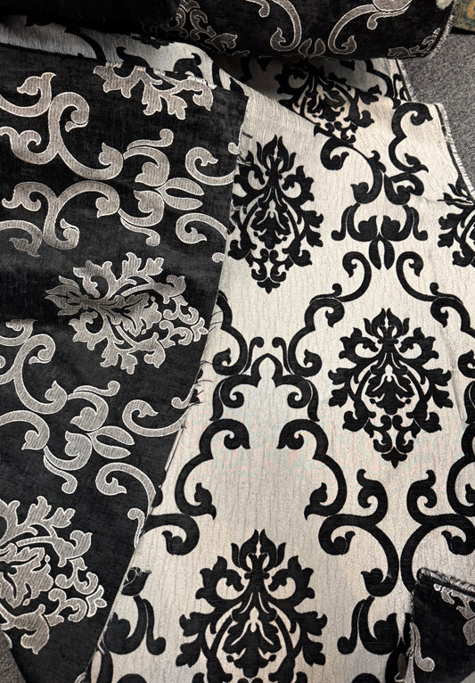 Damask tapestry chenille fabric - upholstery fabric, Black/Silver - 56" width - sold by yard in continuous yards (Copy) (Copy)