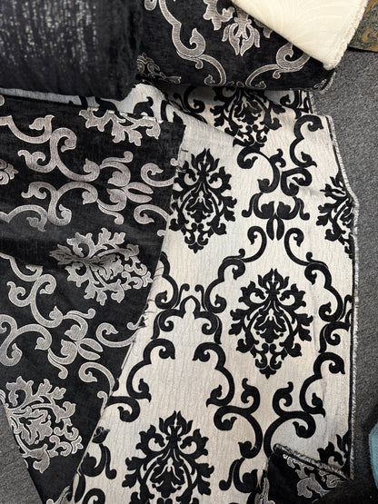 Damask tapestry chenille fabric - upholstery fabric, Black/Silver - 56" width - sold by yard in continuous yards (Copy) (Copy)