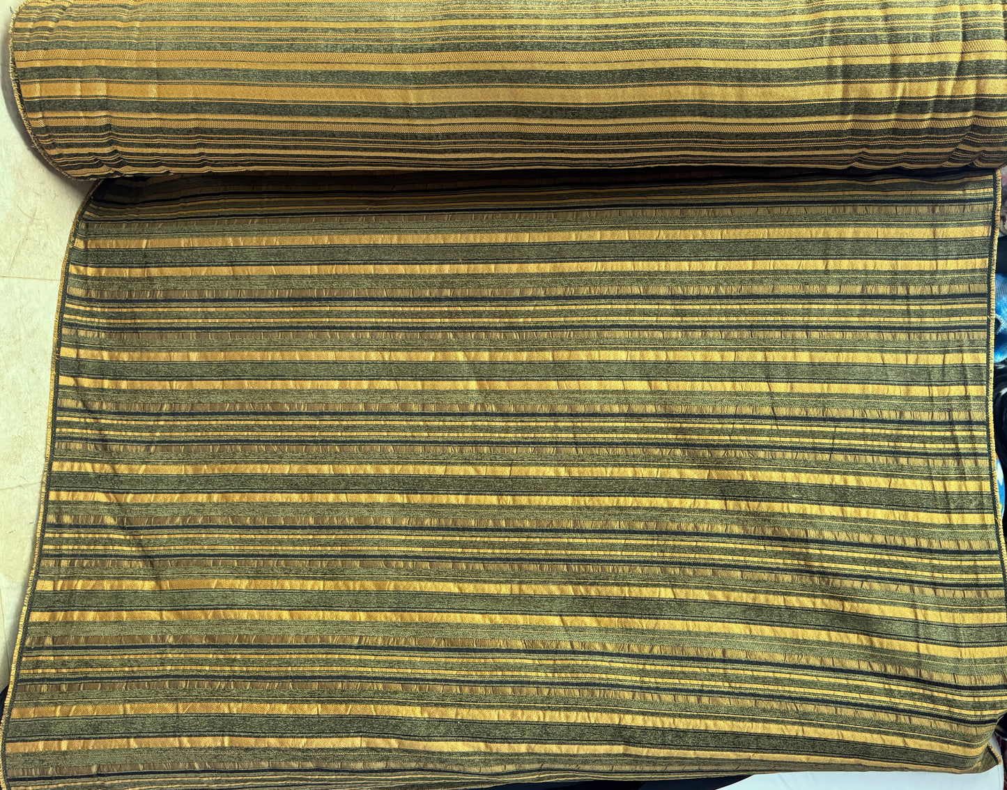 Chenille Tapestry , Upholstery Vintage, Fabric, Striped Pattern, green /gold 54" Wide Sold by Yard
