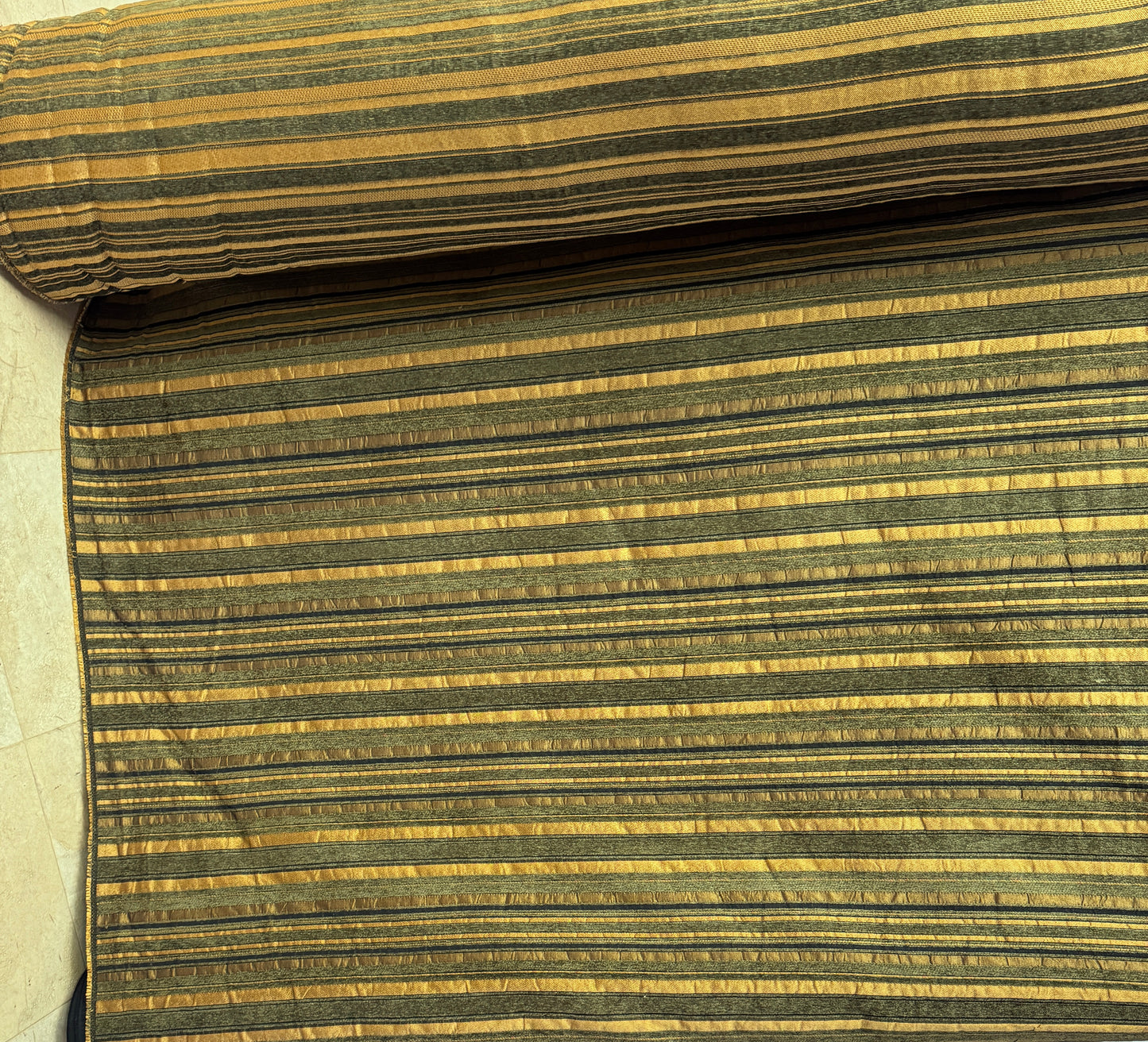 Chenille Tapestry , Upholstery Vintage, Fabric, Striped Pattern, green /gold 54" Wide Sold by Yard