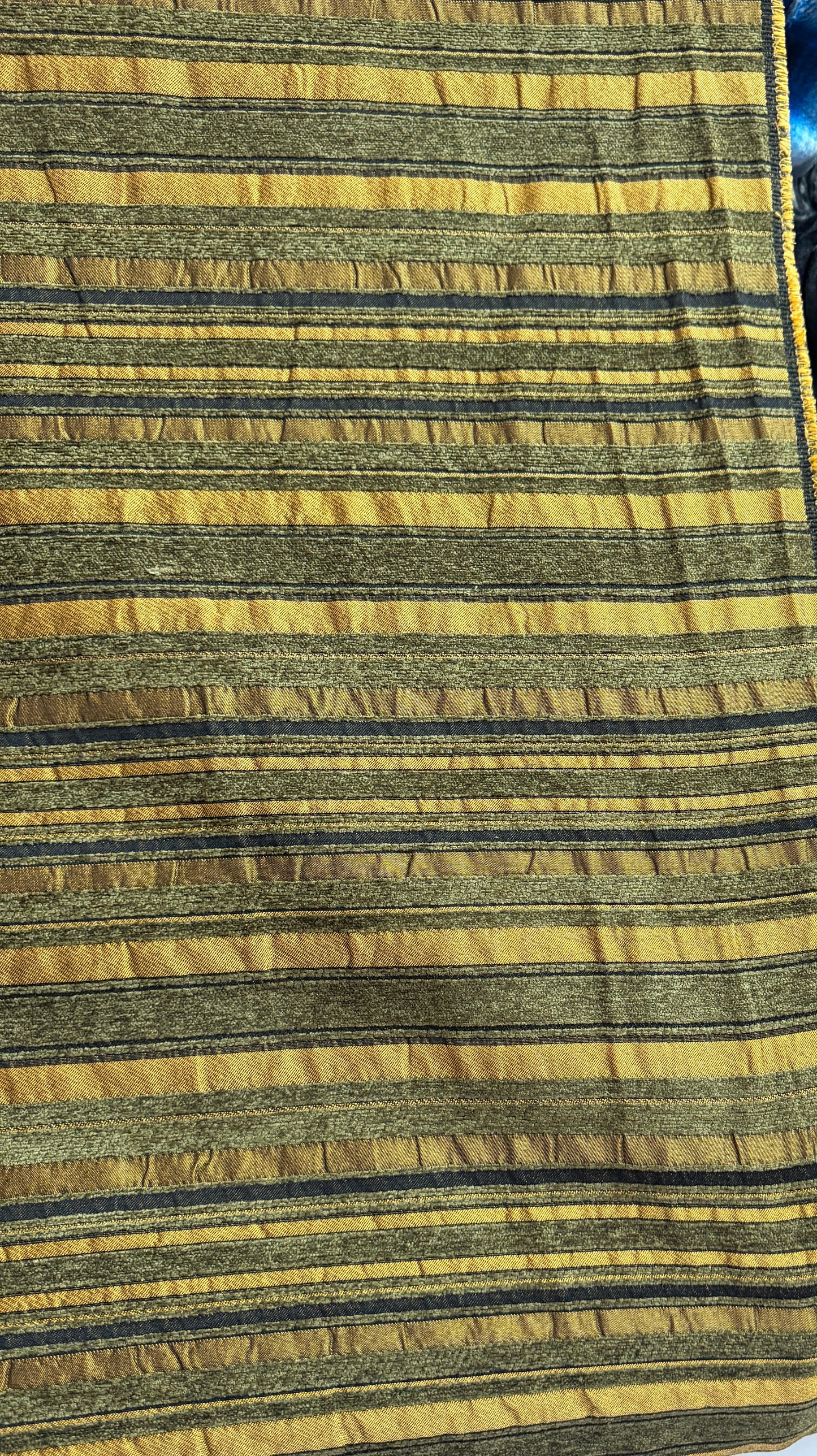 Chenille Tapestry , Upholstery Vintage, Fabric, Striped Pattern, green /gold 54" Wide Sold by Yard