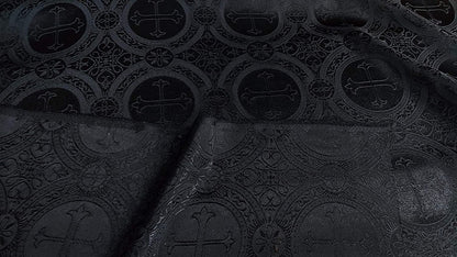 Liturgical Brocade,Church Gorgeous Cross acetatebrocade Fabric Cross Brocade Black Matte 60" Wide