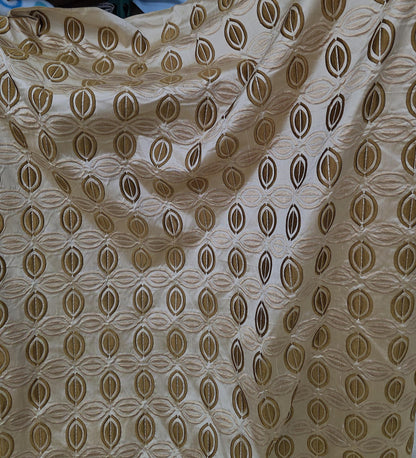 KRAVET, 100% Silk Taffeta Fabric Beige/Brown Embroidery, 54" wide, sold by yard