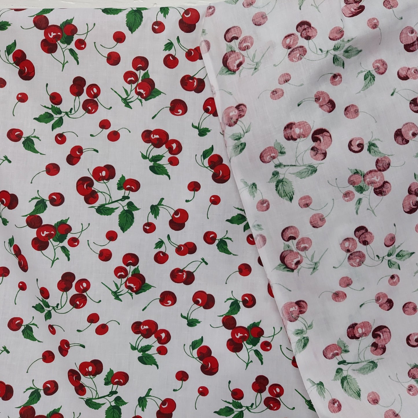 Ad Fabric, Polycotton Printed Cherry Fruit White Poly Cotton, 58" Inches Wide, Sold by Yard