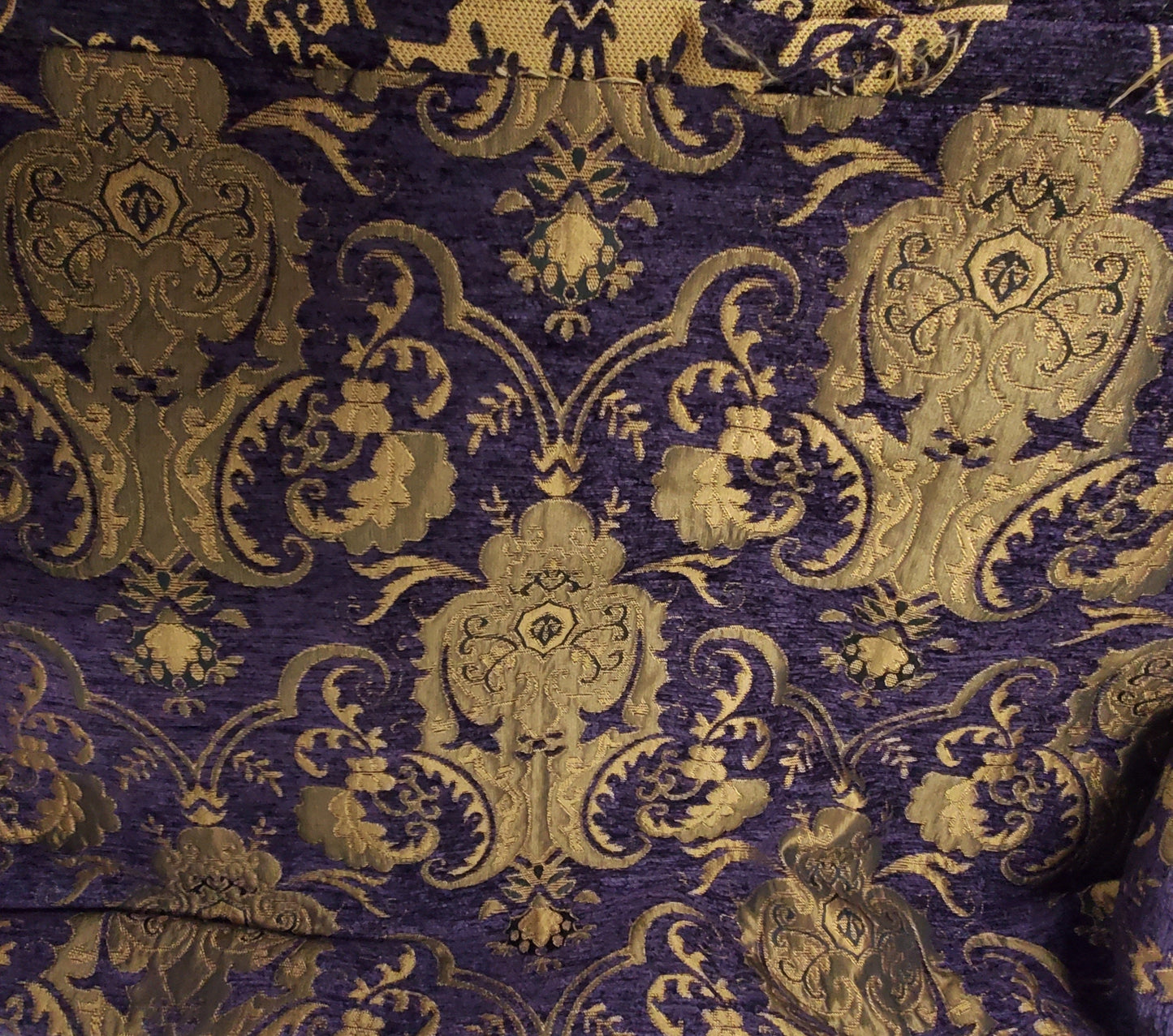 Chenille BAROQUE UPHOLSTERY Fabric Jacquard Damask, 58" wide ,color purple/gold, sold by yard in continuous yards