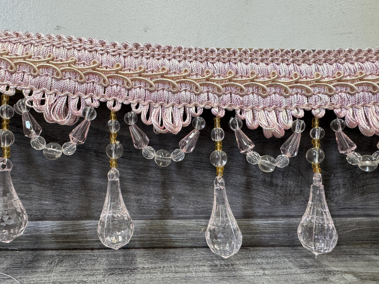 Beaded Trim Fringe 4'' L, W/Gimp Top Sold by The Yard - Blush Pink  , Brand: ad fabric