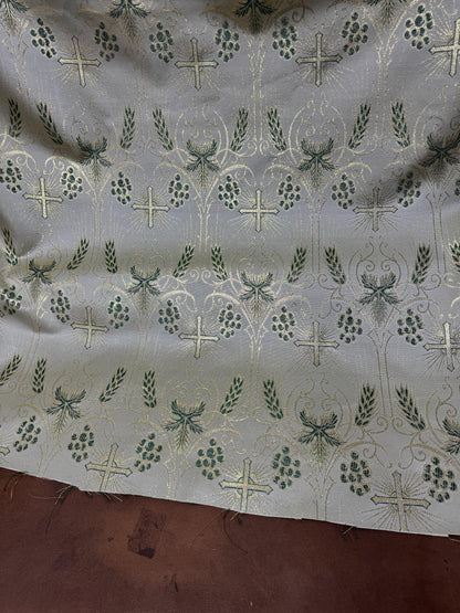 Liturgical Brocade, Green gold, Church Gorgeous Cross Acetate Taffeta Brocade Fabric Cross Metallic Brocade 60" Wide