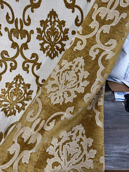 Chenille BAROQUE UPHOLSTERY Fabric Jacquard Damask, 58" wide ,color Cream/Gold sold by yard in continuous yards