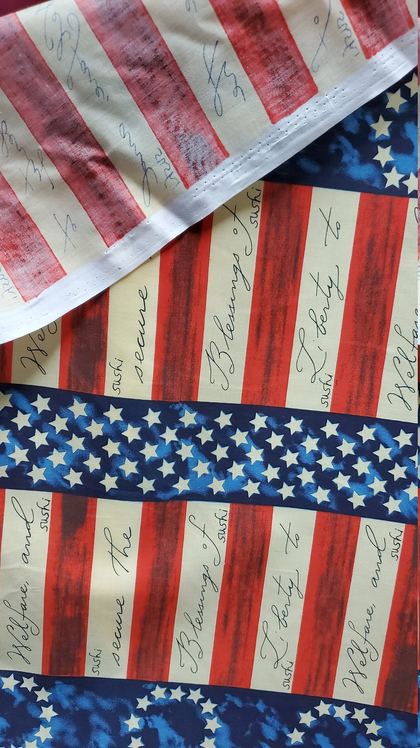 American Flag stripe colors print, 100% cotton Fabric. 54" wide, sold by yard