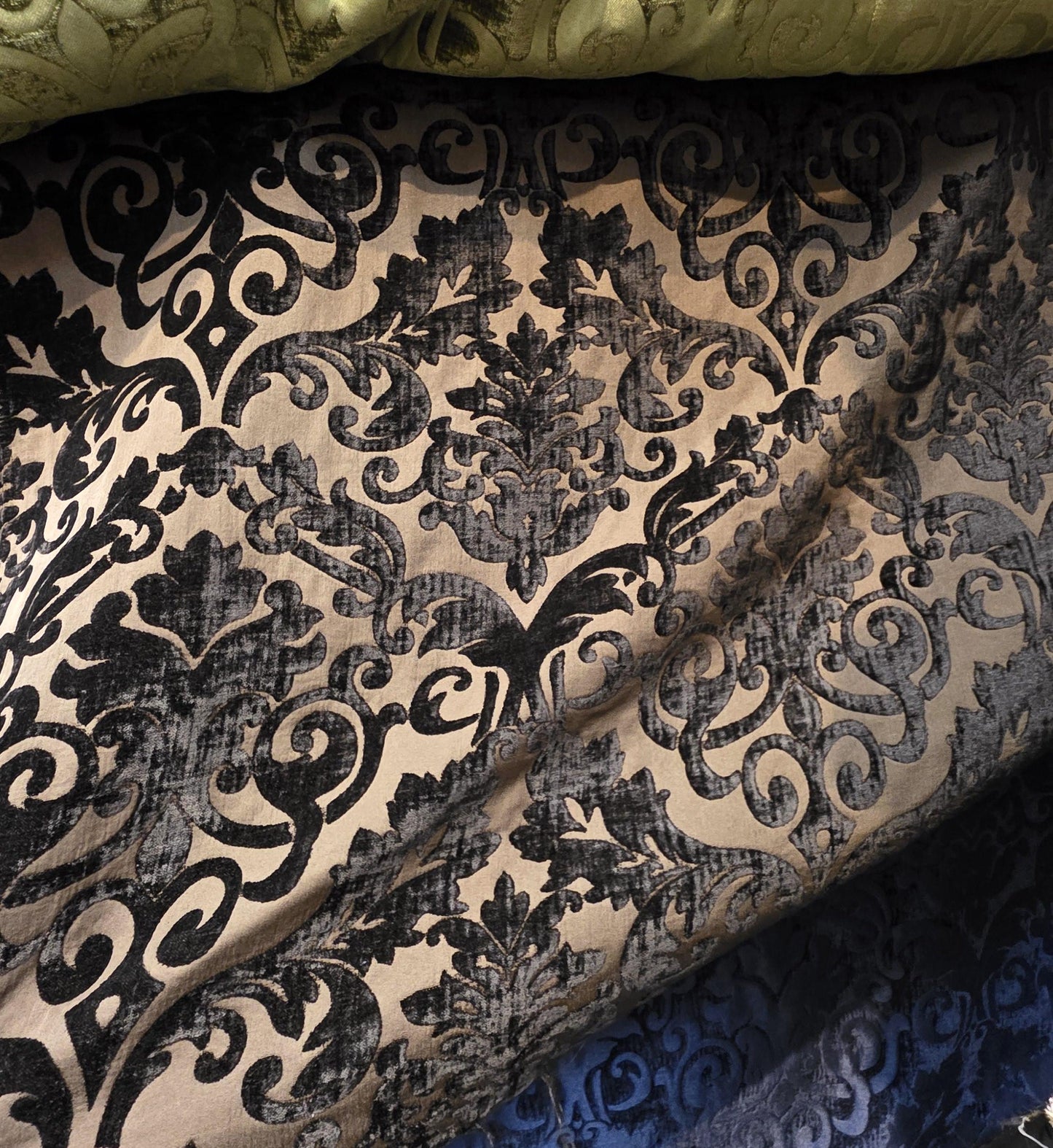 Chenille Fabric Upholstery, Jacquard Damask, 54" wide, color Chocolate, sold by yard in continuous yards