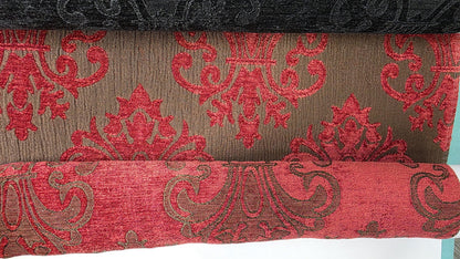 Chenille BAROQUE UPHOLSTERY Fabric Jacquard Damask, reversible, 54" wide ,color Rouge, sold by yard in continuous yards