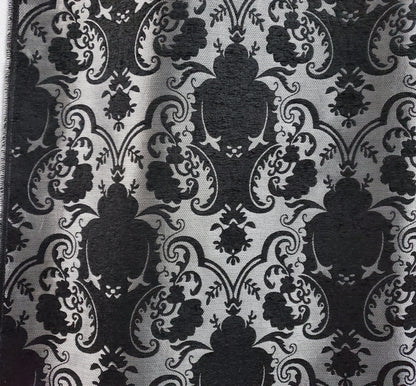 Chenille BAROQUE UPHOLSTERY Fabric Jacquard Damask, 58" wide ,color Silver/Black, sold by yard in continuous yards