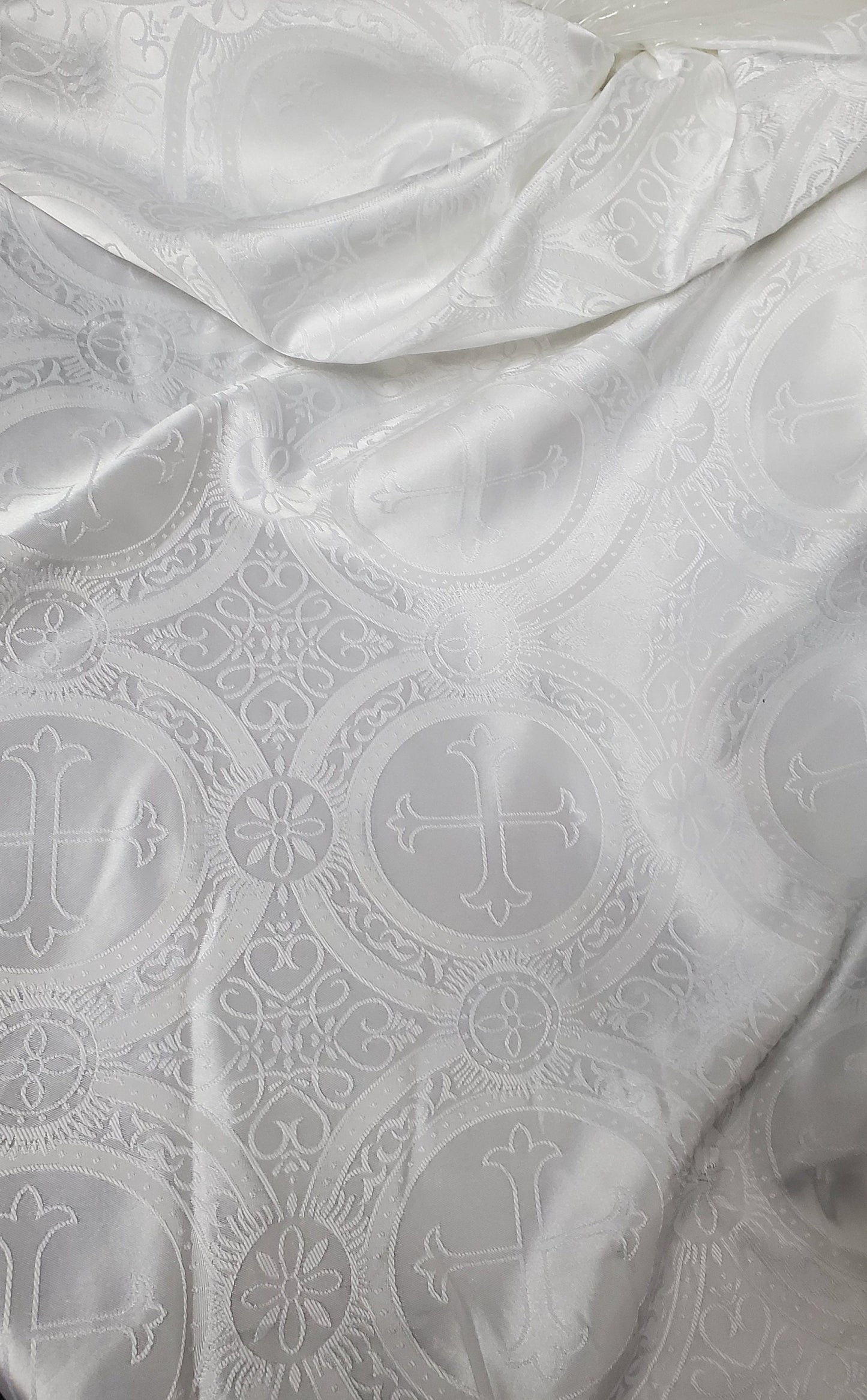 Liturgical Brocade,Church Gorgeous Cross acetatebrocade Fabric Cross Brocade white color,   60" Wide
