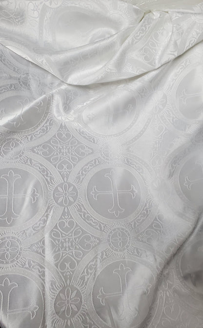 Liturgical Brocade,Church Gorgeous Cross acetatebrocade Fabric Cross Brocade white color,   60" Wide