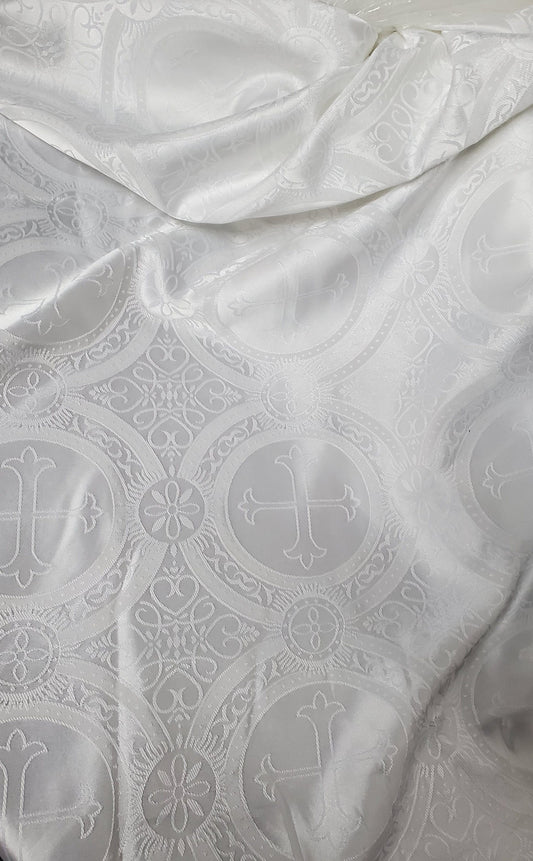 Liturgical Brocade,Church Gorgeous Cross acetatebrocade Fabric Cross Brocade white color,   60" Wide