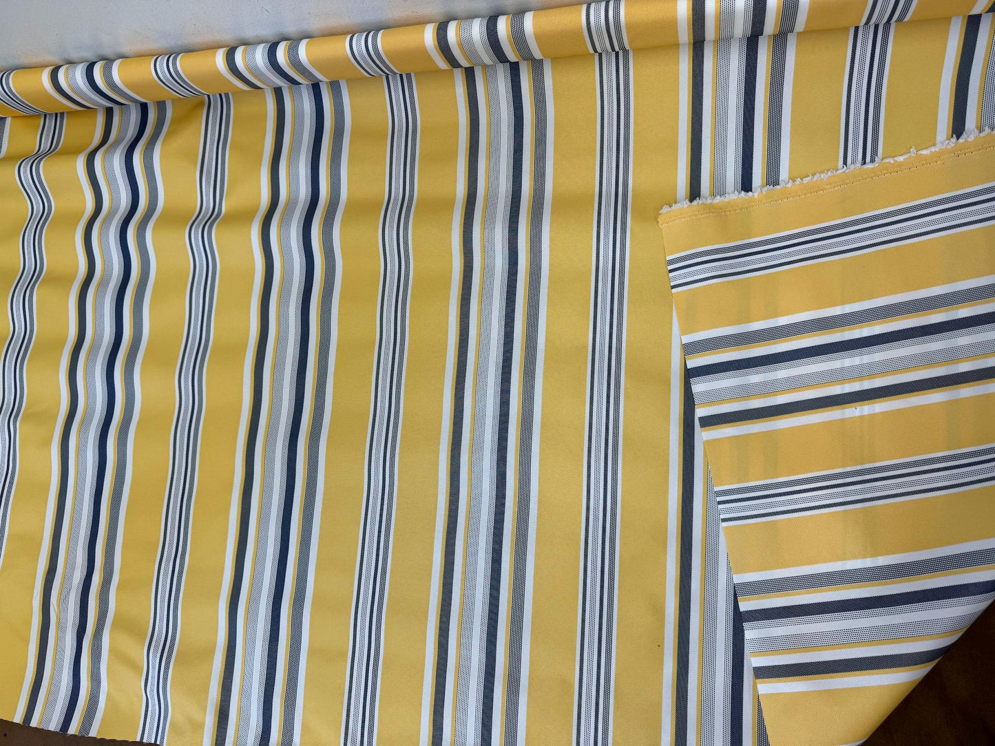 Waterproof Outdoor Canvas Patio Fabric, Multi Striped , Color: White, grey, Yellow Blue, 58 " wide, sold by yard