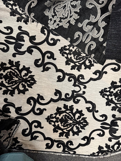 Chenille BAROQUE UPHOLSTERY Fabric Jacquard Damask, 58" wide ,color Black/silver sold by yard in continuous yards