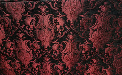 Chenille BAROQUE UPHOLSTERY Fabric Jacquard Damask, 54" wide ,color Red/Black, sold by yard in continuous yards