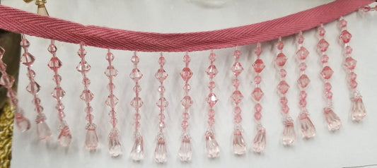Braided Hanging Beads, Color pink Tassel Trim Fringe Fabric Ribbon Trimming Handwork DIY Craft Sewing Accessory Lace for Decoration