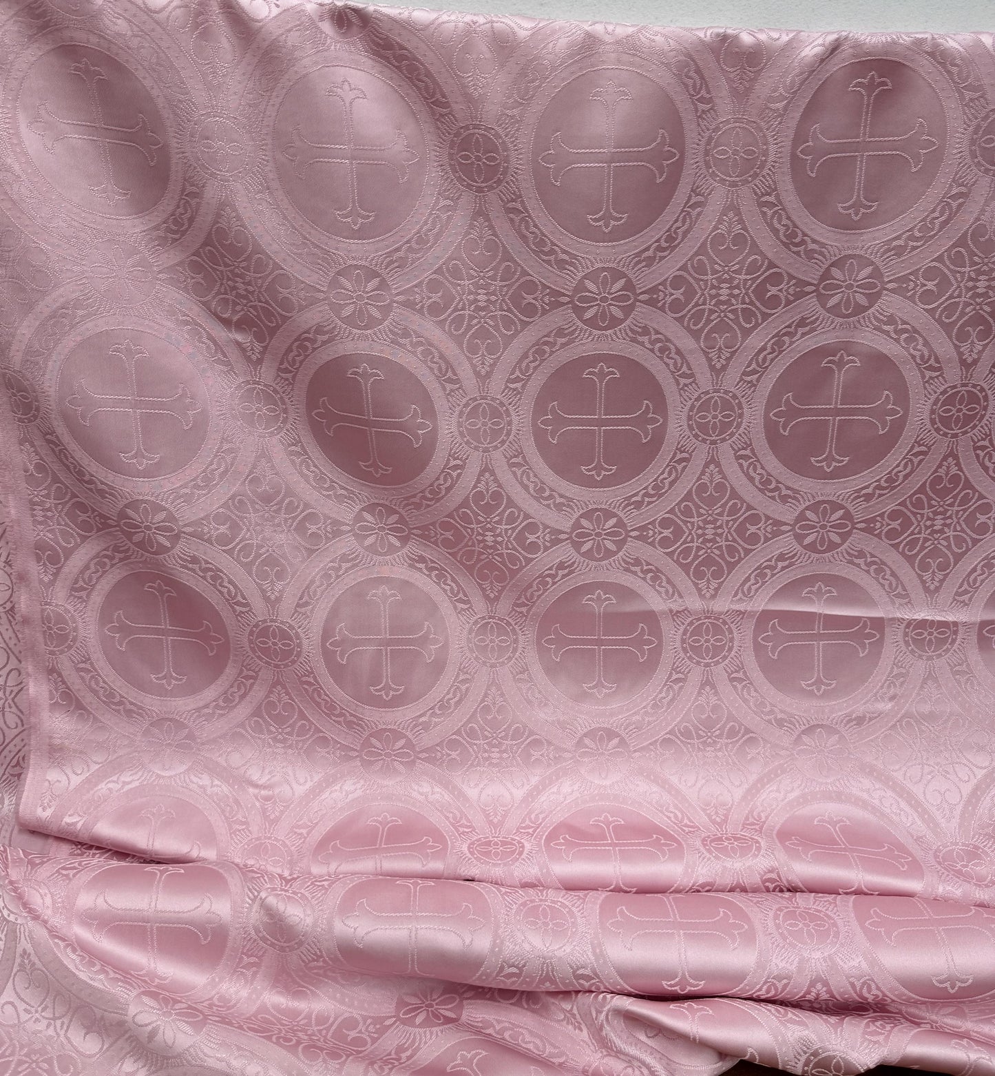 Liturgical Brocade,Church Gorgeous Cross Pink mate color Brocade Fabric , 54 wide, sold by yard