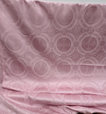 Liturgical Brocade,Church Gorgeous Cross Pink mate color Brocade Fabric , 54 wide, sold by yard