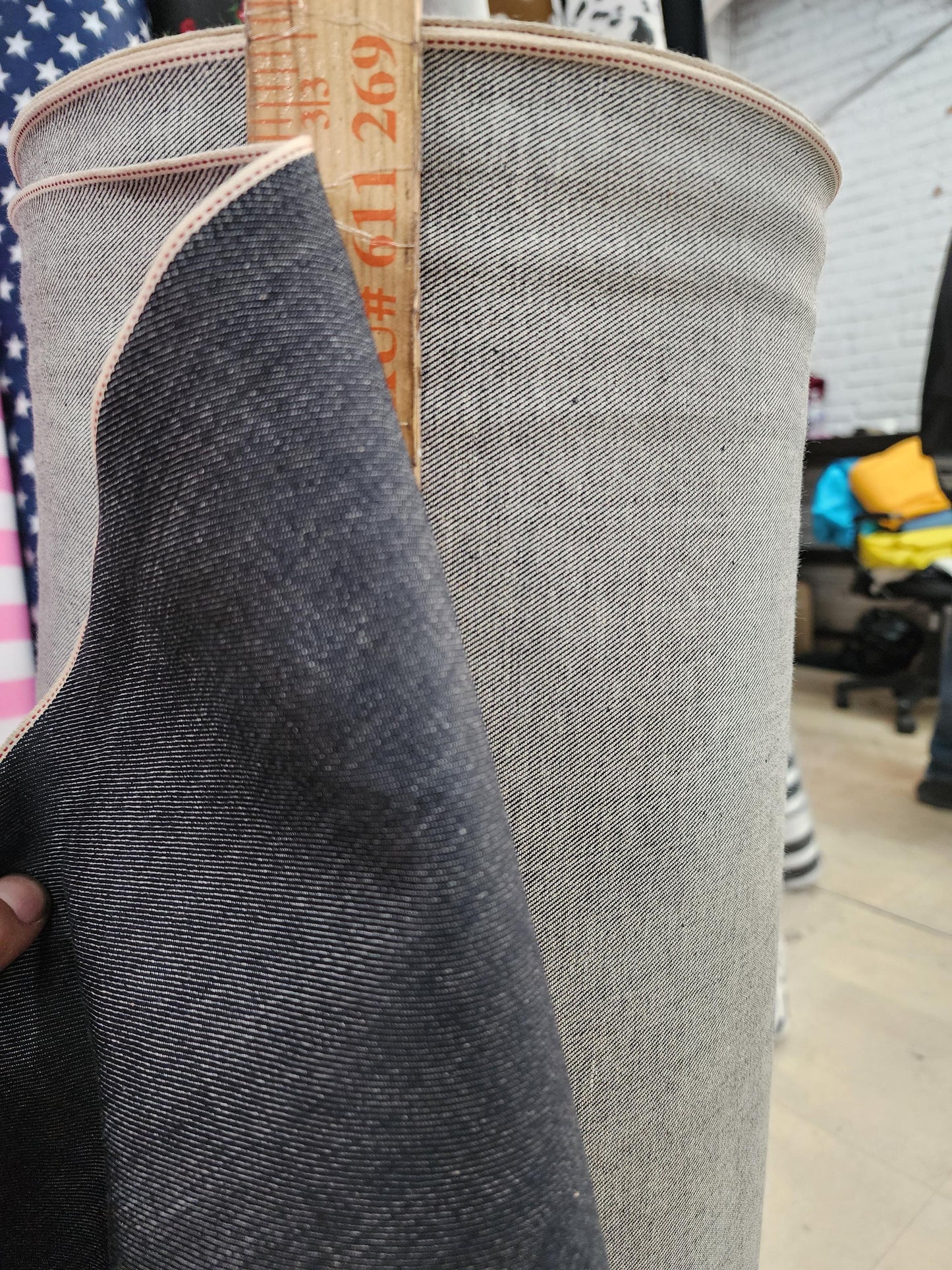 AD Fabric Cotton Denim Selvedge indigo Dark Blue stretch, 33" wide, sold by yard