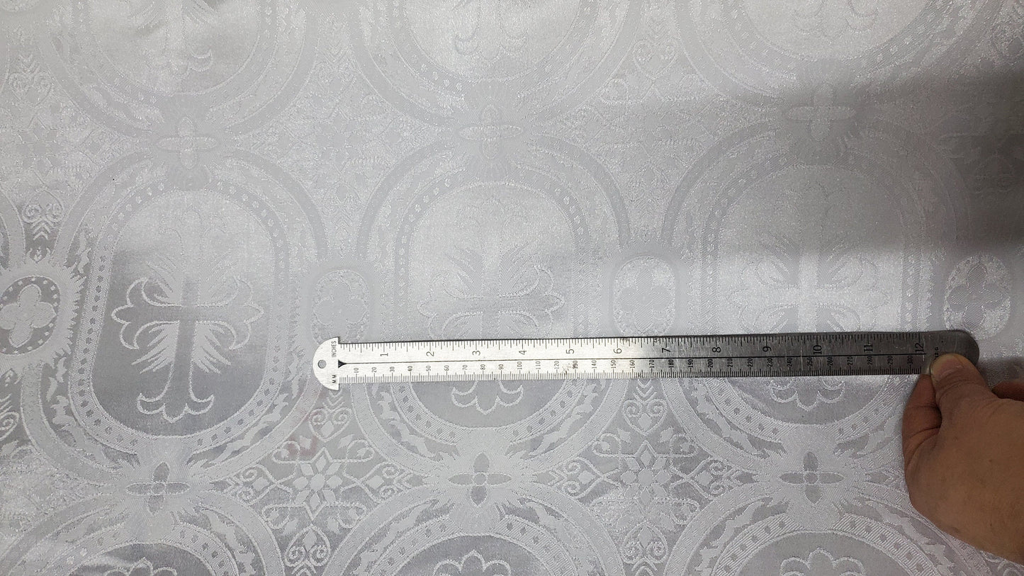 Liturgical Brocade,Church Gorgeous Cross acetatebrocade Fabric Cross Brocade off White Matte 60" Wide