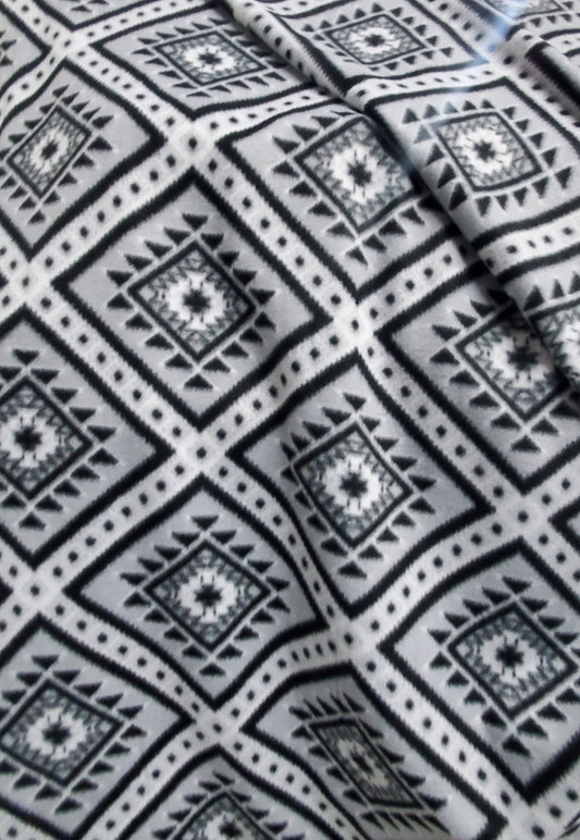 Fleece Fabric Ethnic Diamonds print ,  Fleece Polar, anti pill, By The Yard 60" Wide