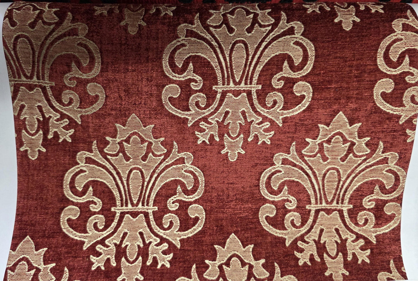 Chenille BAROQUE UPHOLSTERY Fabric Jacquard Damask, reversible, 54" wide ,color Brick, sold by yard in continuous yards