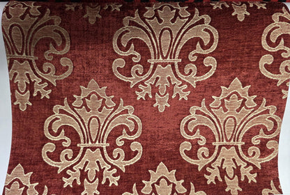Chenille BAROQUE UPHOLSTERY Fabric Jacquard Damask, reversible, 54" wide ,color Brick, sold by yard in continuous yards