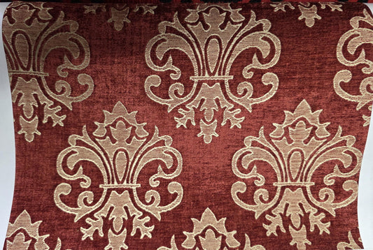 Chenille BAROQUE UPHOLSTERY Fabric Jacquard Damask, reversible, 54" wide ,color Brick, sold by yard in continuous yards