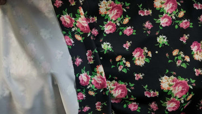 Black/Hot pink Techno Scuba Fabric,  Floral 58/60" Wide Fabric by the Yard 58" wide, sold by yard