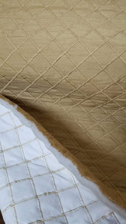 ad fabric Quilted Dupioni Faux Silk Poly Shantung, Color Light Gold 58" Wide, Sold by Yard