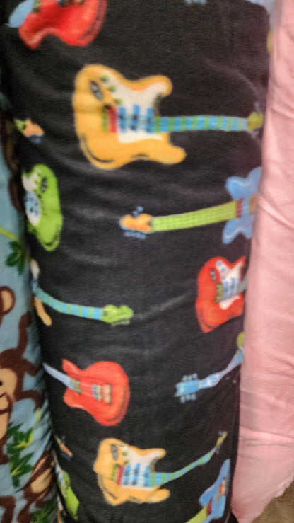 Fleece Fabric Multicolored Guitar with Black Background, Polar print Fleece Polar By The Yard 60" Wide