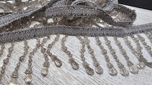 Braided Hanging Beads, Color Silver Tassel Trim Fringe Fabric Ribbon Trimming Handwork DIY Craft Sewing Accessory Lace for Decoration