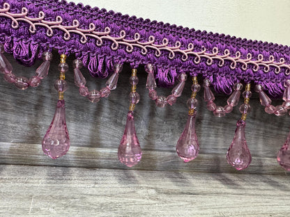 Beaded Trim Fringe 4'' L, W/Gimp Top Sold by The Yard - Purple  , Brand: ad fabric