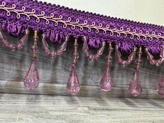 Beaded Trim Fringe 4'' L, W/Gimp Top Sold by The Yard - Purple  , Brand: ad fabric