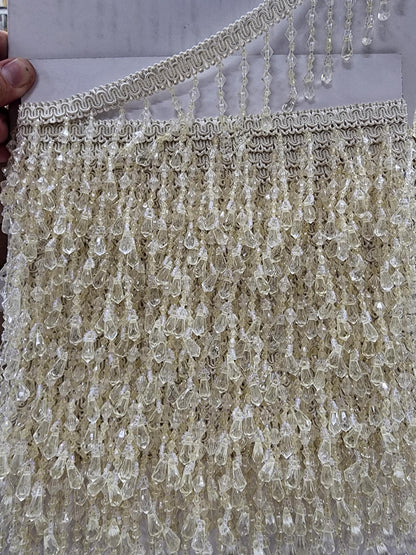 Braided Hanging Beads, ivory color Tassel Trim Fringe Fabric Ribbon Trimming Handwork sold by yard