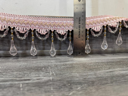 Beaded Trim Fringe 4'' L, W/Gimp Top Sold by The Yard - Blush Pink  , Brand: ad fabric