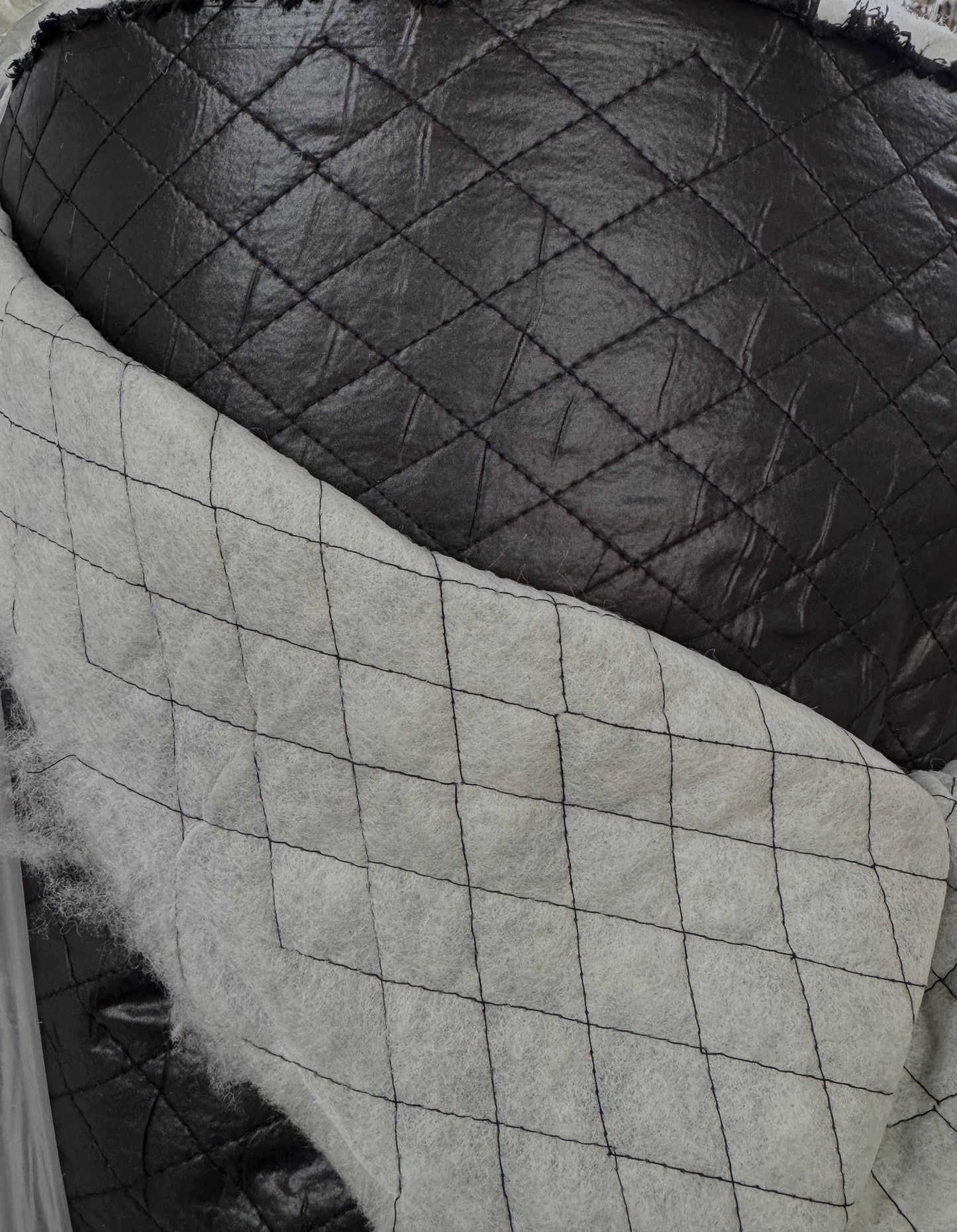 Polyester Quilted Padded Lining Fabric Black, 1" inche