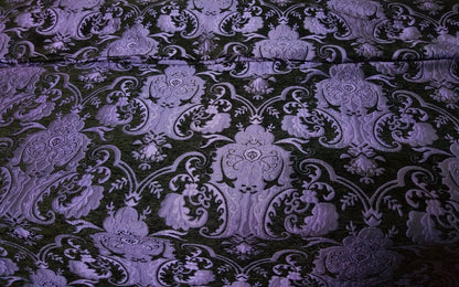 Chenille BAROQUE UPHOLSTERY Fabric Jacquard Damask, 58" wide ,color purple/Black, sold by yard in continuous yards