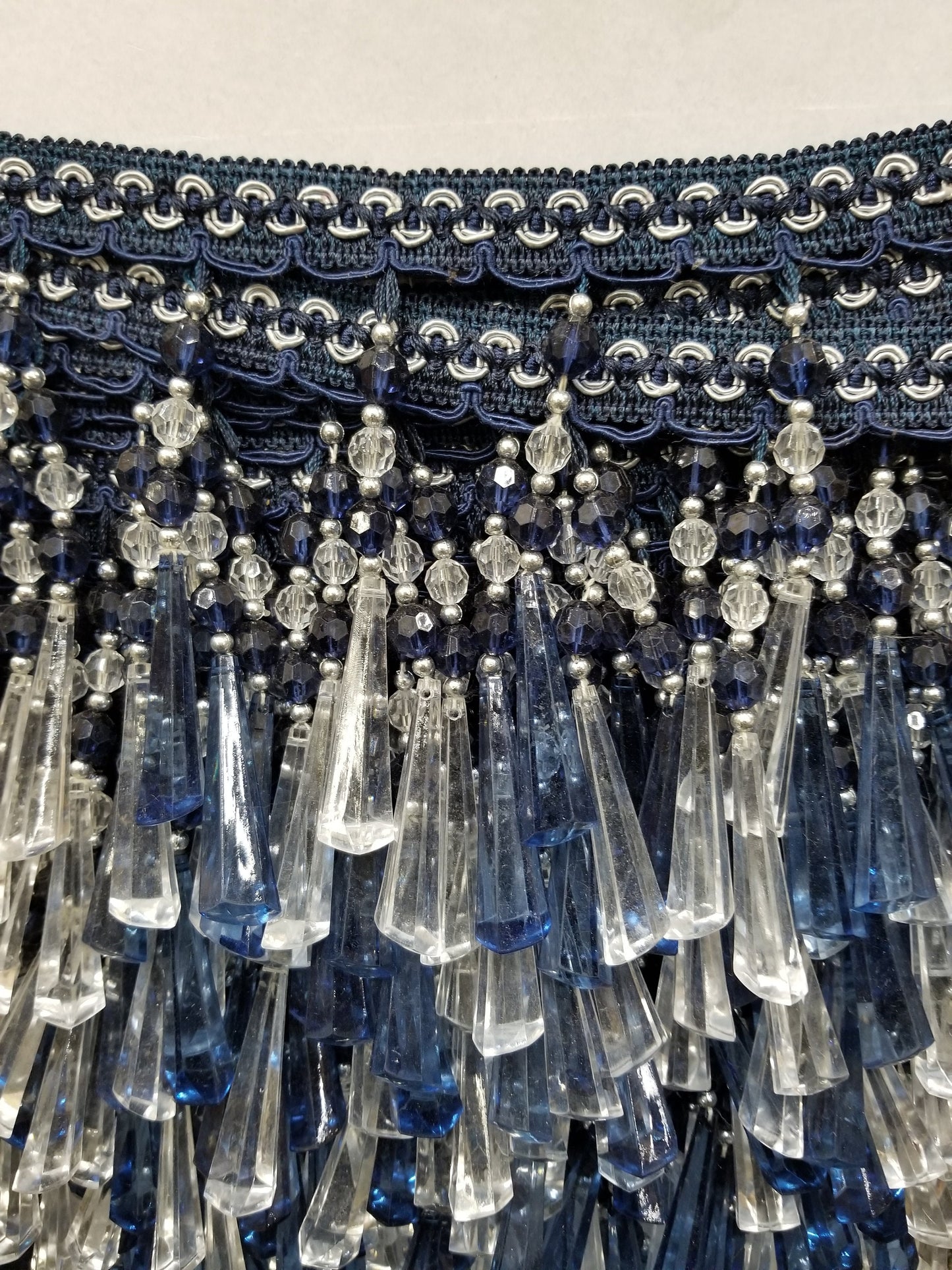 Fringe Ball & Faceted Beaded Color Blue/silver, Sold by the yard