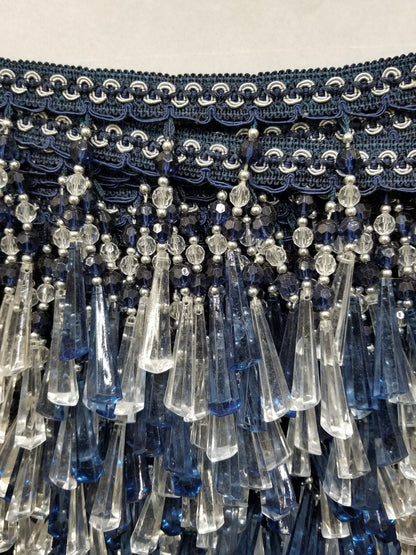 Fringe Ball & Faceted Beaded Color Blue/silver, Sold by the yard